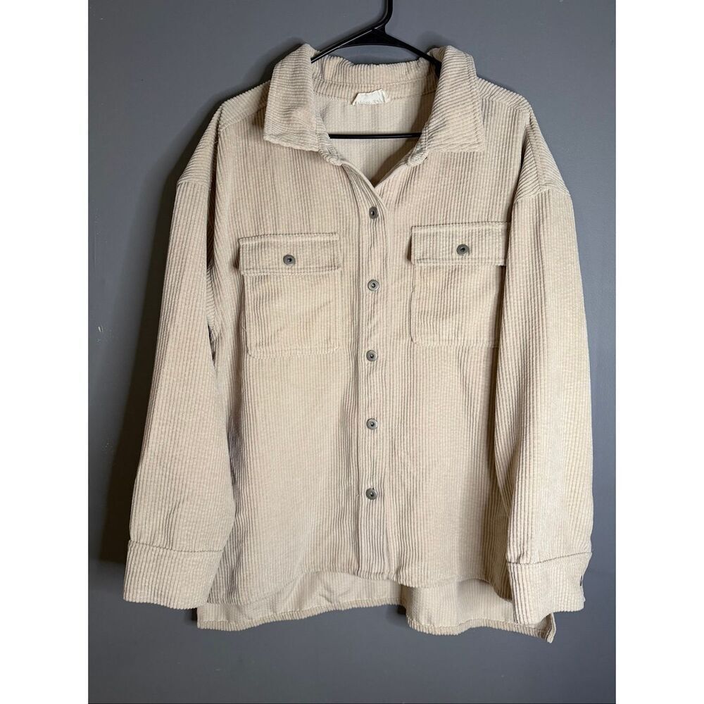 New In Boutique Cream Beige Button Up Corduroy Shacket Size Large